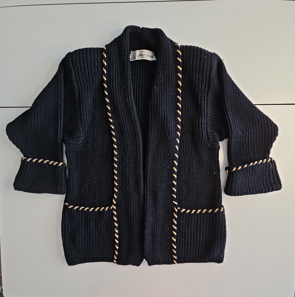 Vintage 1980s Christiane Julliand Francis Laurent Paris Wool Cardigan Black Gold